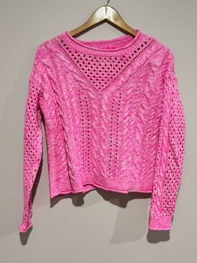 Lilly Pulitzer Pink Cable Knit Lightweight Crewneck Pullover Sweater XS